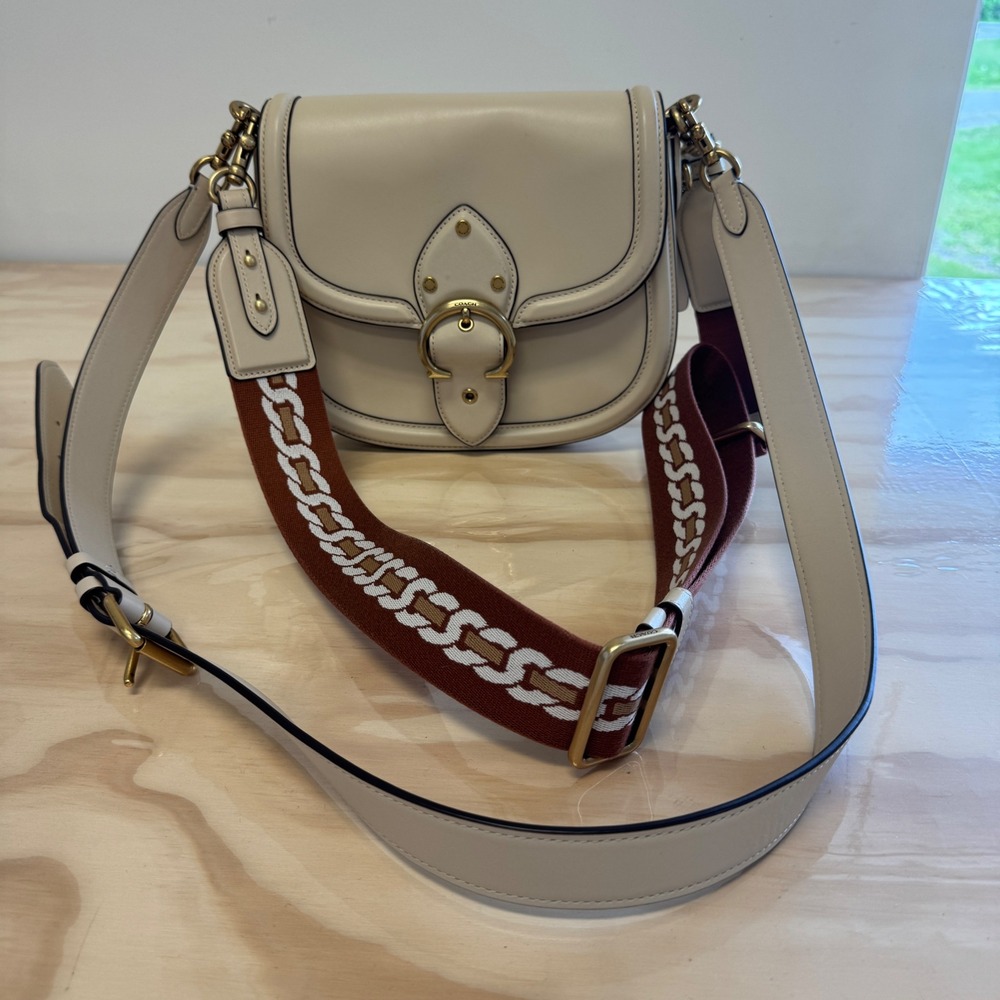 Coach Beat Saddle Bag Crossbody Ivory Leather 2 Straps Original & Guitar